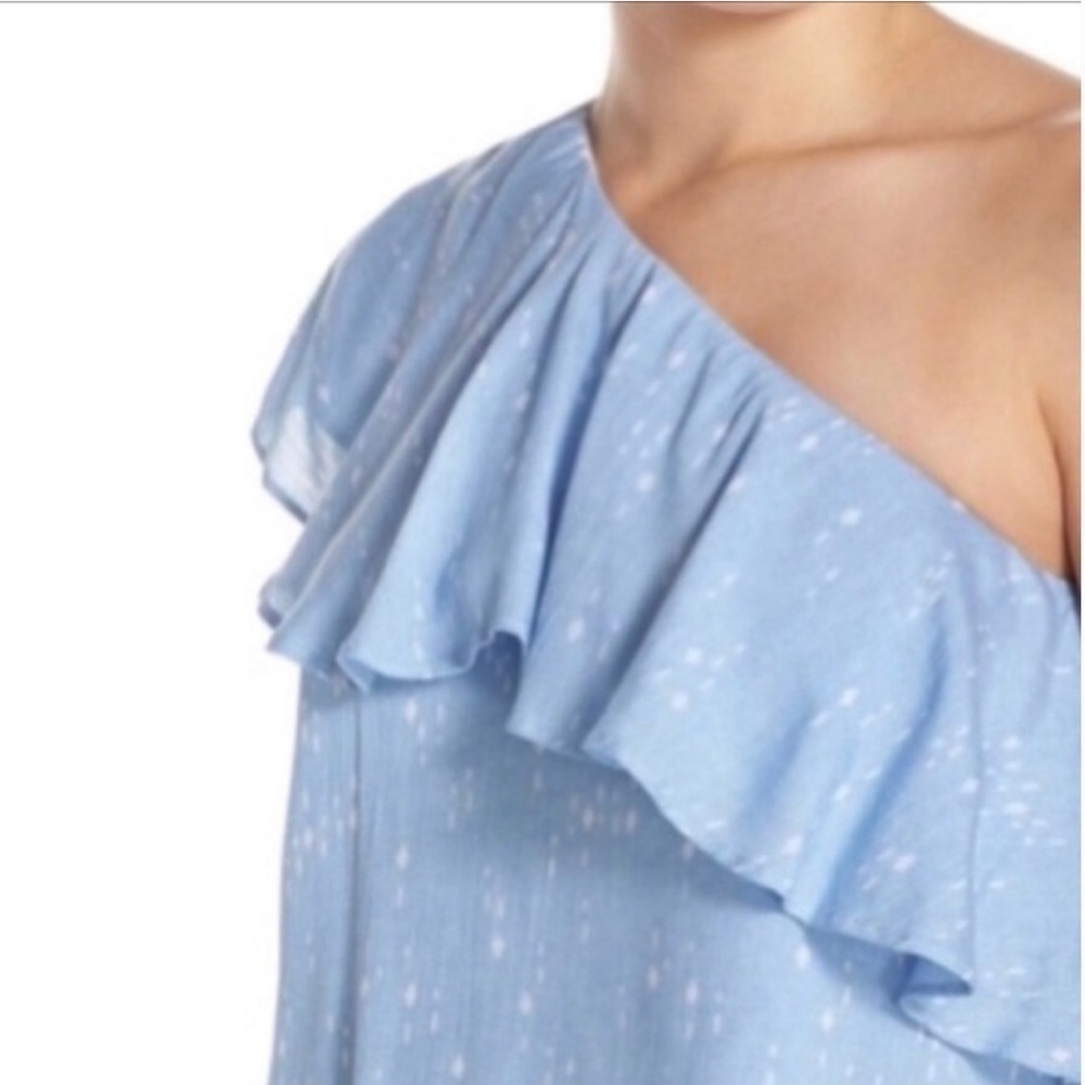 Charles Henry Shift Mini Dress One Shoulder Ruffle Pastel Blue Dot Medium Summer - Picture 3 of 13